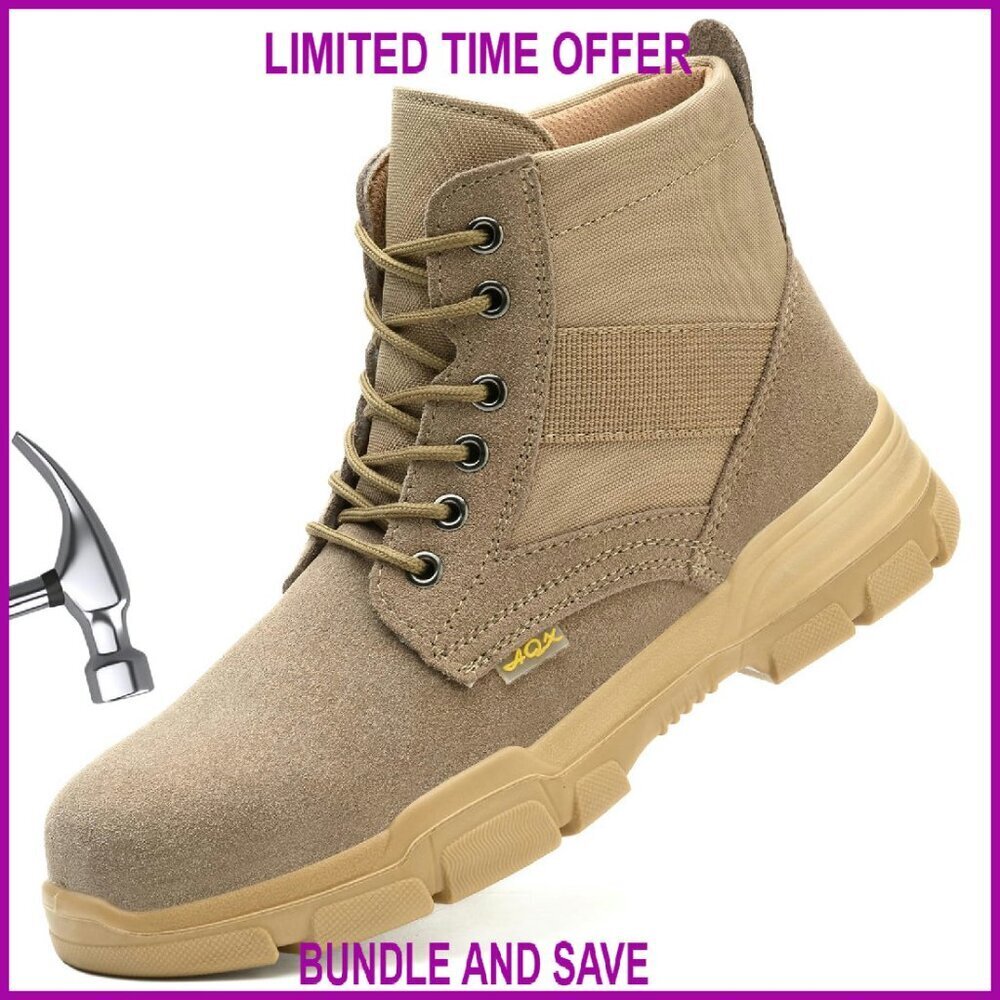 Steel Toe Work Boots Slip Resistant Tactical Safety Shoes Mid Top